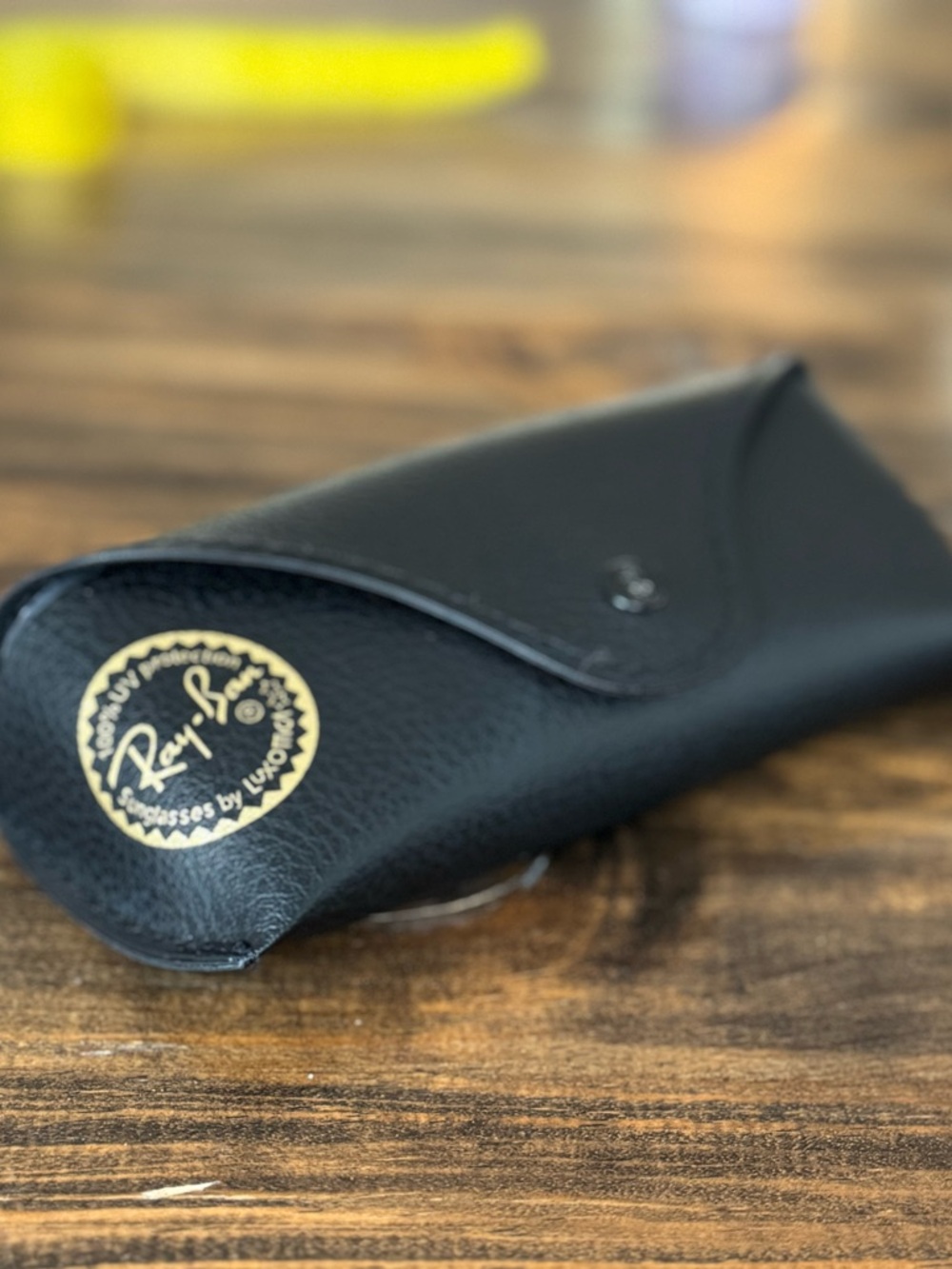 Ray-Ban Black Leather Sunglasses Pouch with Gold Logo